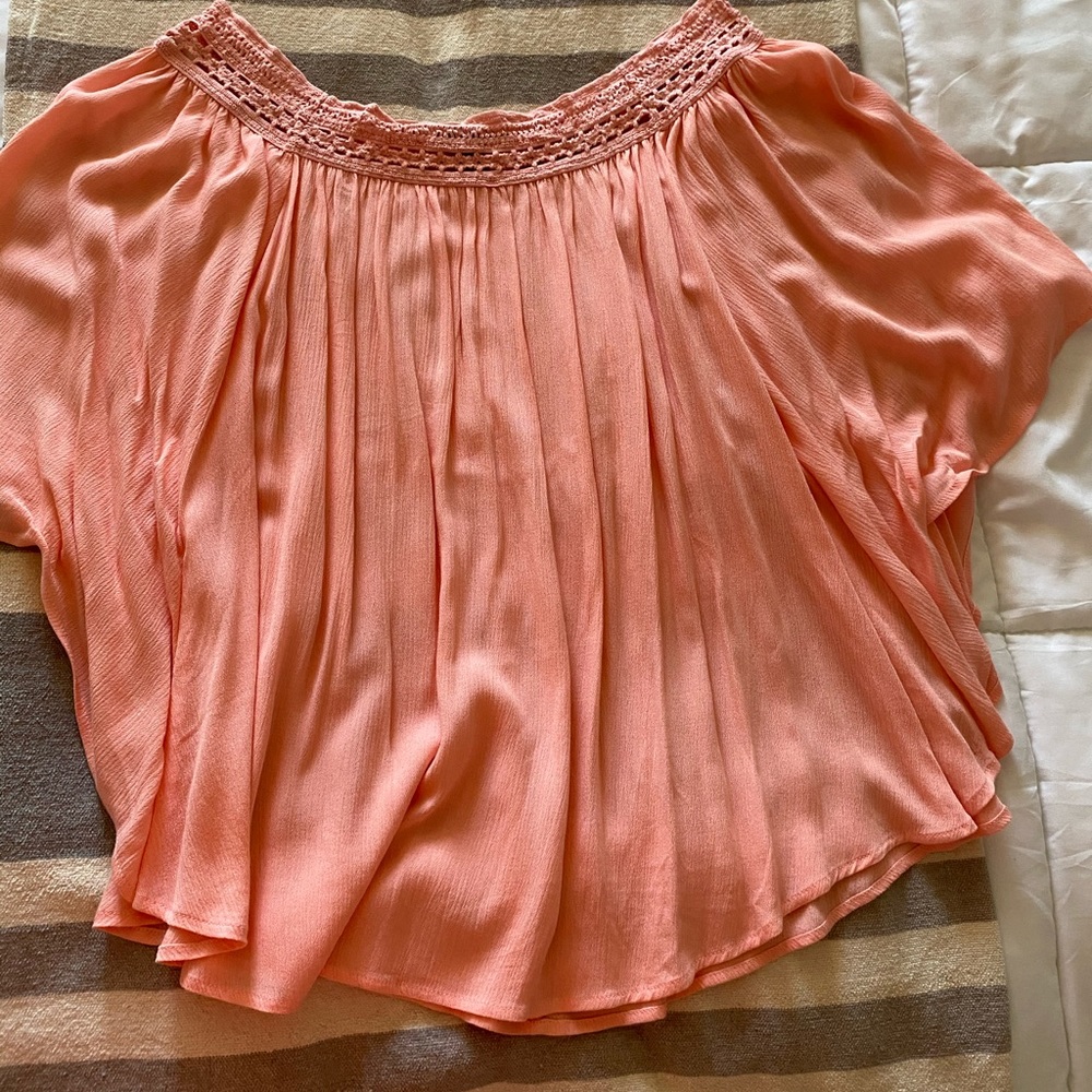 Coral colored off shoulder top